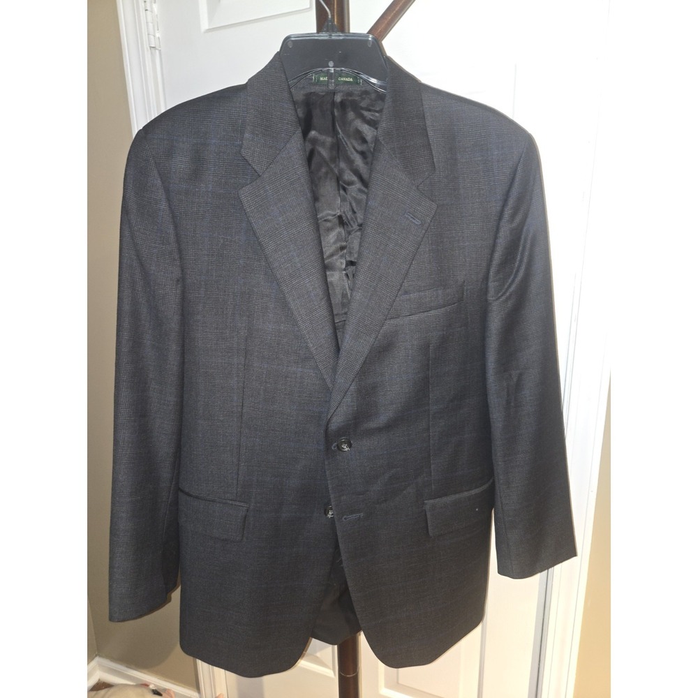 Lauren Ralph Lauren Sport Coat Blazer 42R Gray Blue Windowpane Wool Canada‎